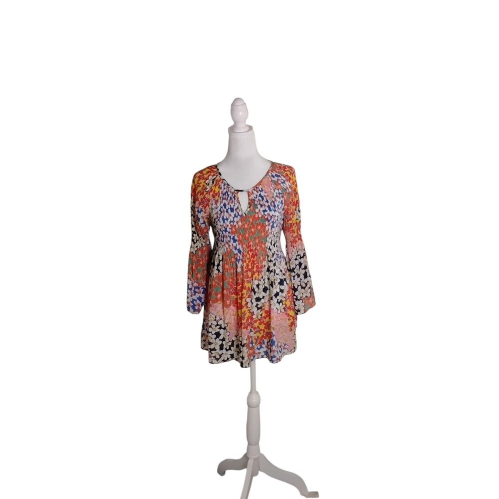 Spense Women's M Multicolor Floral Boho Bell Sleeve Stretchy Mini Dress